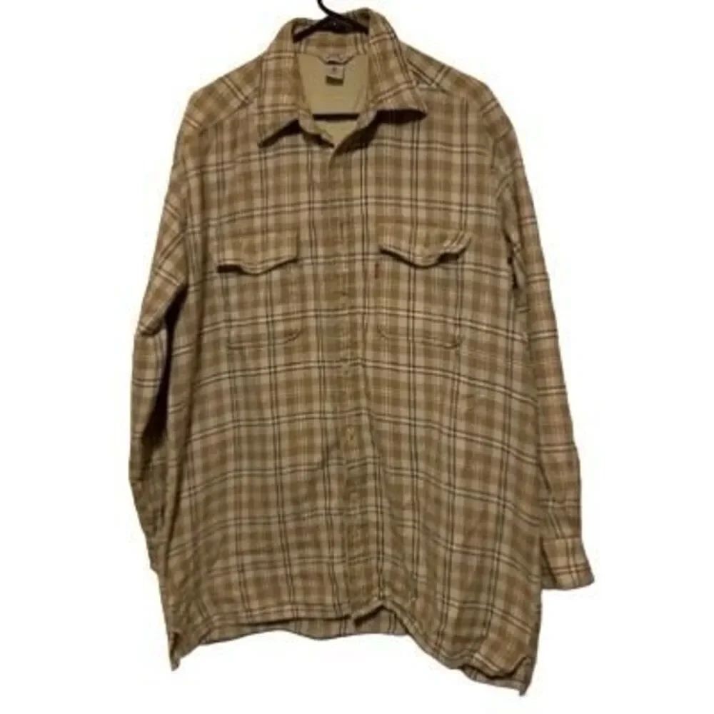 Levi’s Dry Goods Vintage Size Medium Tan Stripes Flannel Shirt Missing Button
